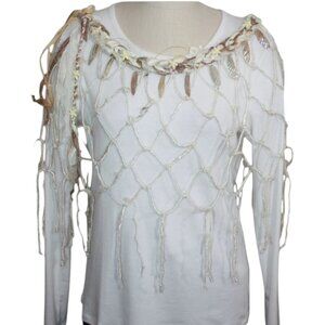 Cream, Brown and Tan Sari Silk, Rafia & Handknotted Banana Fiber Poncho Shells